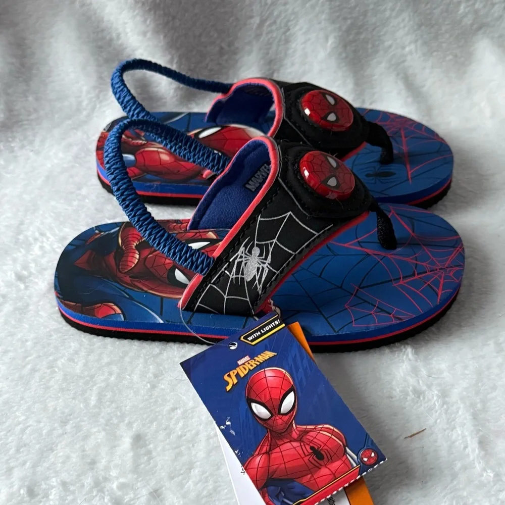 Spider-Man Kids Sandals - Blue and‎ Black Boys Size 9-10 New Stretch Slip On